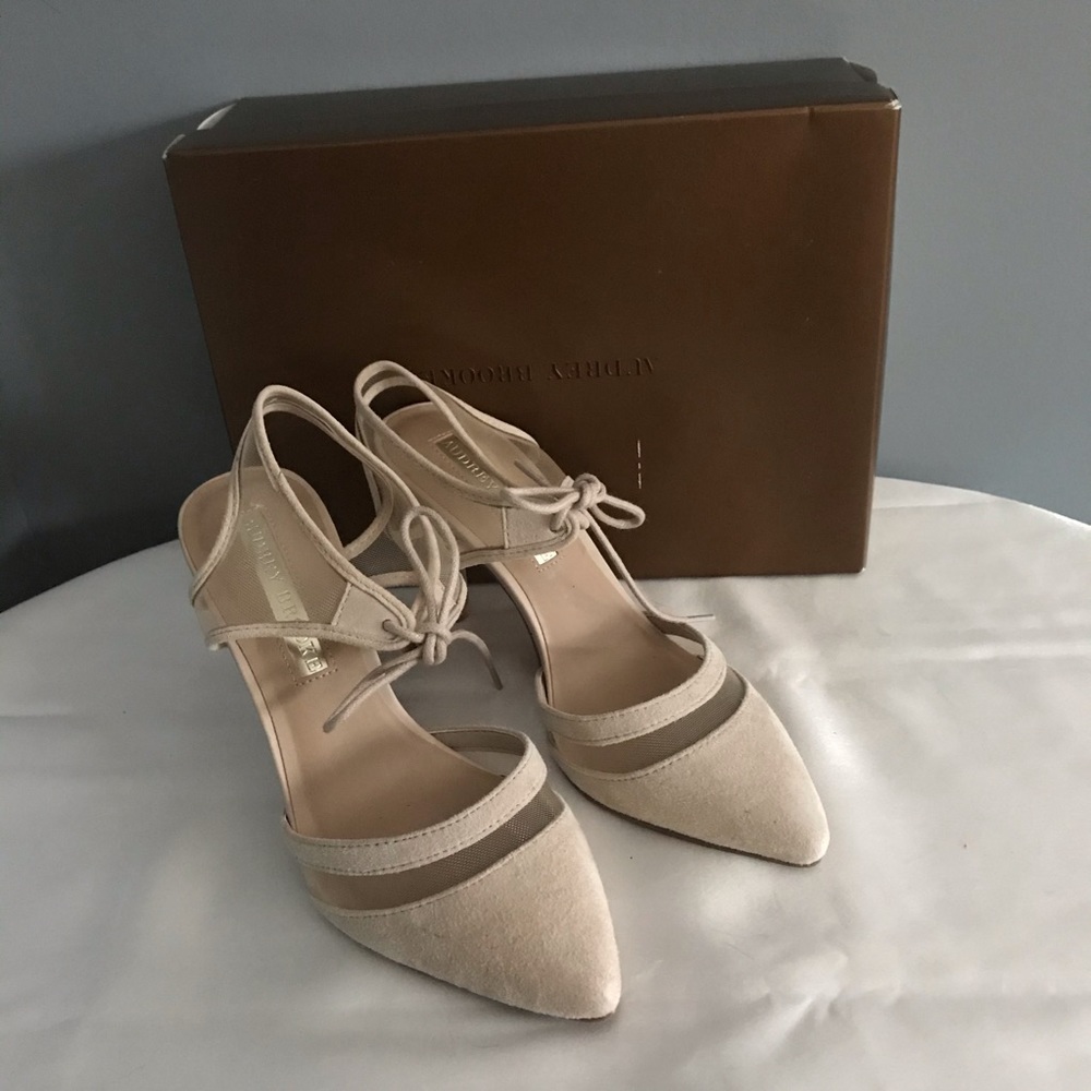 Audrey Brooke Nude Mesh and Suede Heels